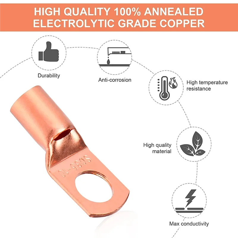 130PCS Copper Wire Lugs,Terminal Connectors,Used on AWG12 10 8 6 4 2 Cable,Heat Shrink Set,Ring Terminals Connectors