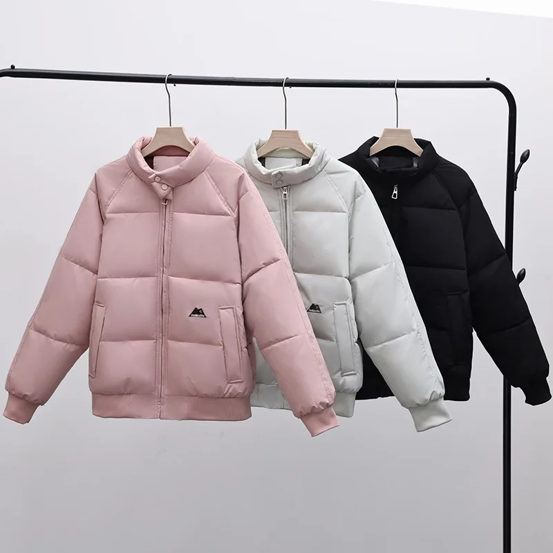 

Женская зимняя хлопковая куртка-бомбер укороченного фасона, утепленная пухом, теплая, новогодняя, модная, в корейском стиле, однотонная, для студентов