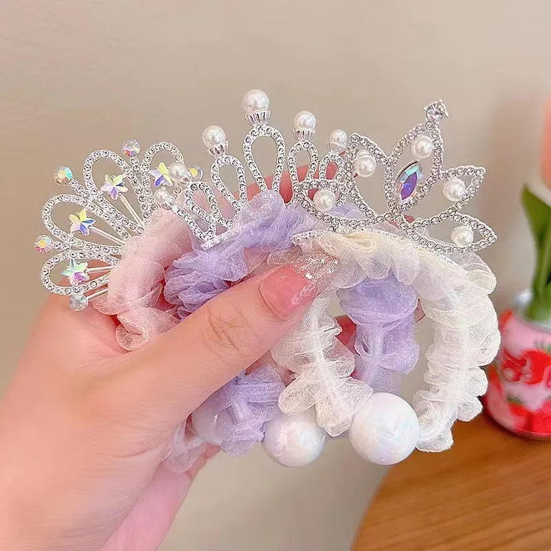 

1PCS Three-dimensional Crown Pearl Girls Kids Elastic Hair Bands Cute Children Hair Ties Princess Hair Accessories Baby Headwear