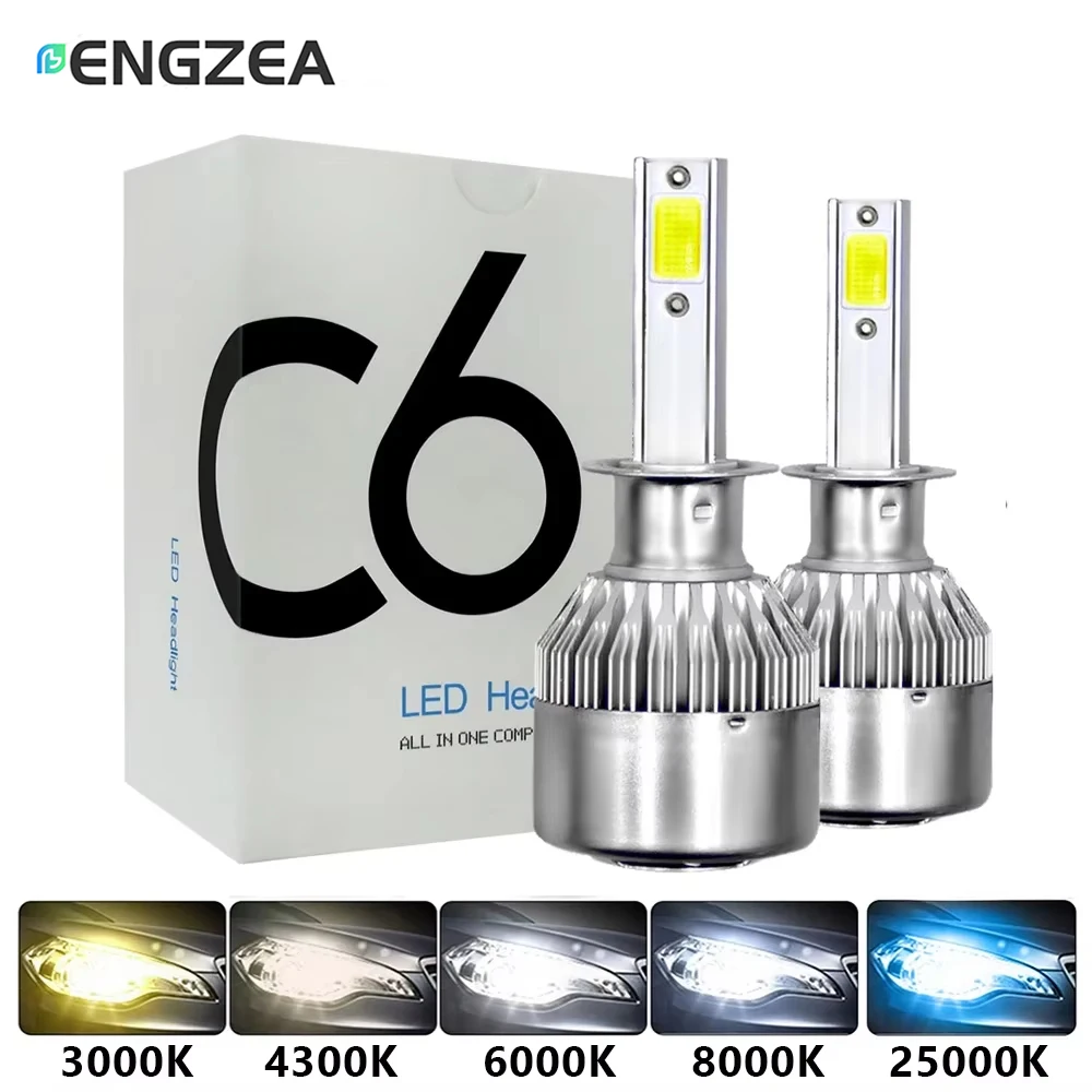 ENGZEA C6 Led Headlight Hulbs H7 LED H1 H3 Car Lights H4 880 H11 HB3 9005 9006 H13 3000k 6000K 72W 12V 8000LM Auto Headlamps