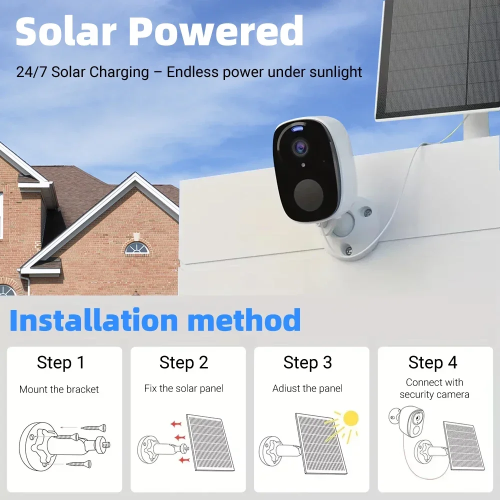 2K 4G Solar Security Camera Wireless WiFi Outdoor PIR Motion Detection Color Night Vision Waterproof Battery Powered 2-Way Audio