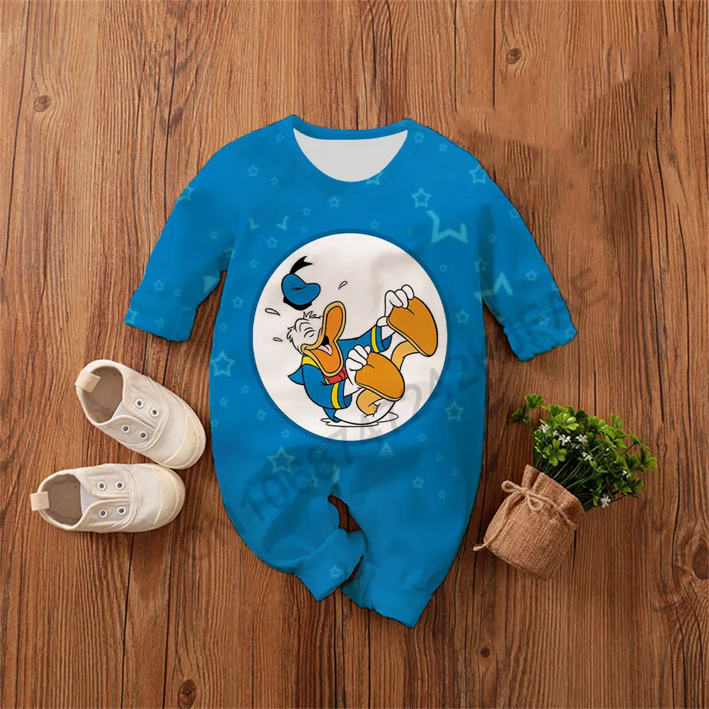 Baby Romper 0-4 Years Spring Autumn Boy Girl Babies Jumpsuit 2024 New Donald Duck Cartoon Anime Newborn Climbing Clothes