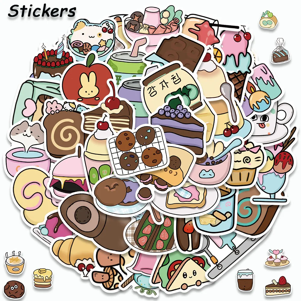 50PCS Delicious Food Store Stickers Ice Cream Dessert Graffiti Decals For Laptop Suitcase Skateboard Guitar Decorate Stickers