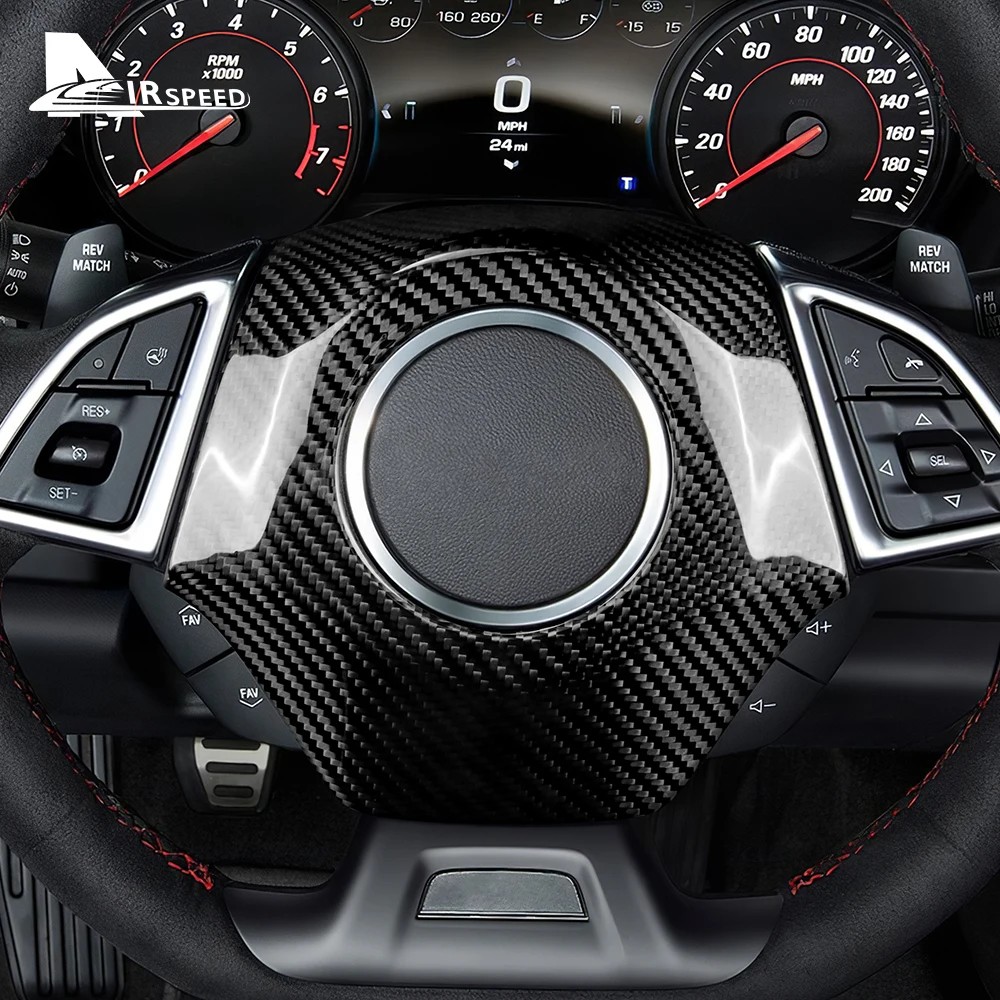 Real Dry Carbon Fiber Sticker For Chevrolet Camaro 2016 2017 2018 2019 2020 2021 2022 2023 Car Steering Wheel Center Cover