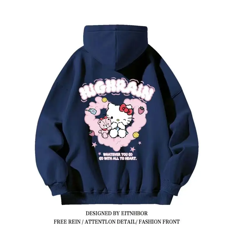 Hoodie Sanrio Hello Kitty para mulheres, moletom para casal, Hoodies extragrandes soltos, desenhos animados originais, roupas para casal, gótico, Y2K, anos 2000