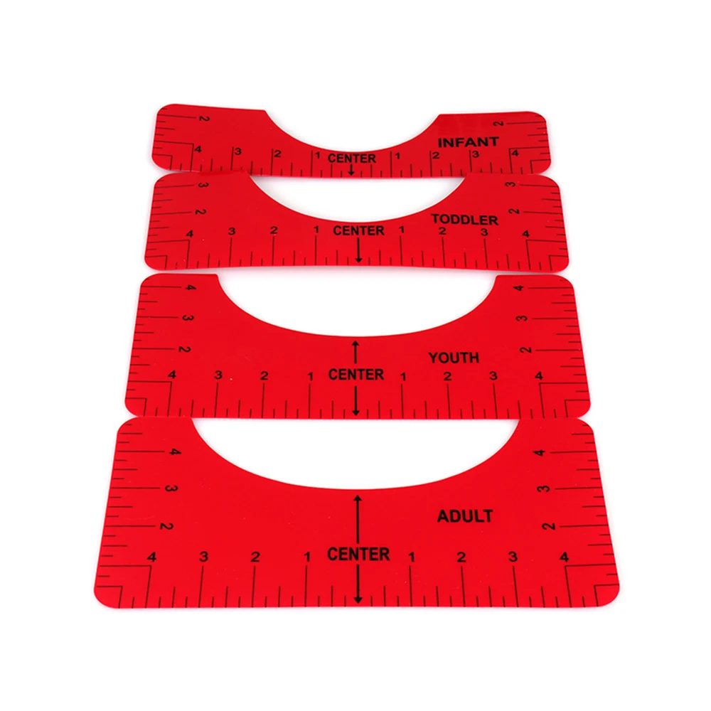 4Pcs/set T-Shirt Ruler Guide for Heat Transfer Vinyl & Sublimation, DIY T-Shirt Measurement Template, Drafting Tools for HTV, DT