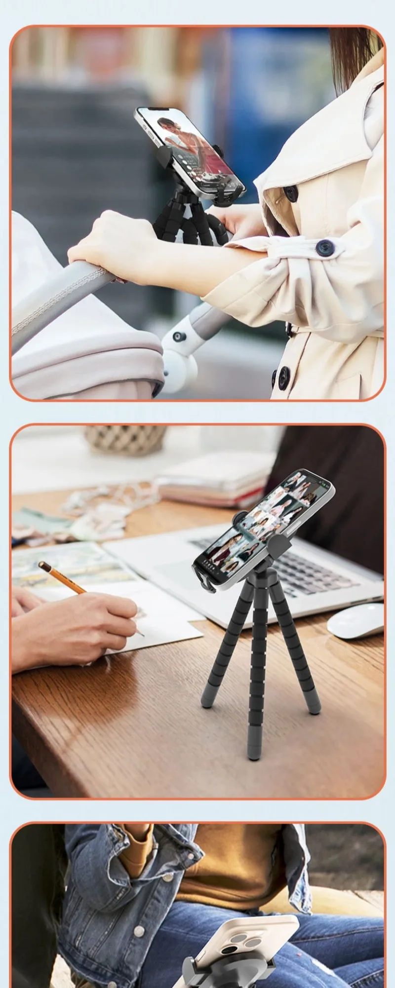 Flexibler Oktopus-Kinderwagen-Handyhalter 360-Grad-Rotation Handyhalterung für Kinderwagen Fahrrad Roller Passend für 4,0-7,2 Zoll Smartphones – Detail 9