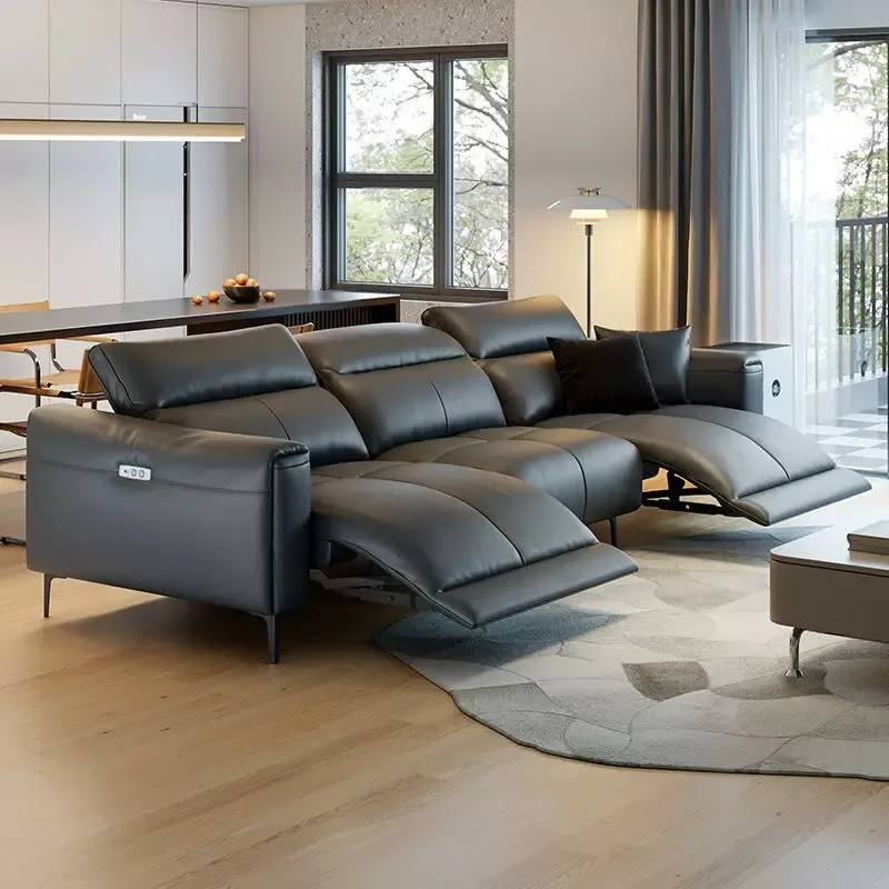 Leather Sofa Premium Space Electric Capsule Functional Sofa Combination Home Theater Minimalist Italian Wall Adjustable