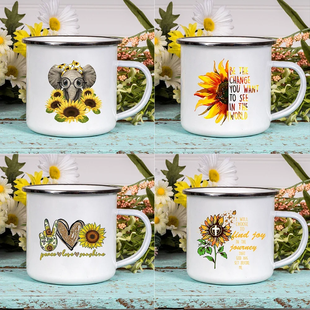 Cartoon Elephant Sunflower Creative Coffee Tea Mugs Children Breakfast Dessert Milk Oat Cups Home Kitchen Drinkware Cute Gifts