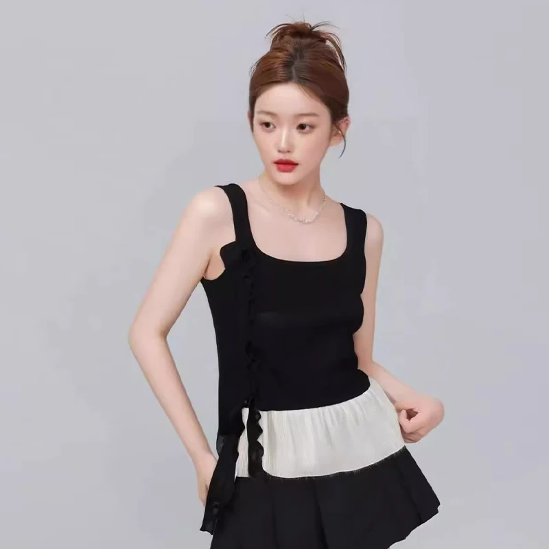 

French Style Three-Dimensional Flower Sweet Sleeveless Knitted Vest For Women In Summer