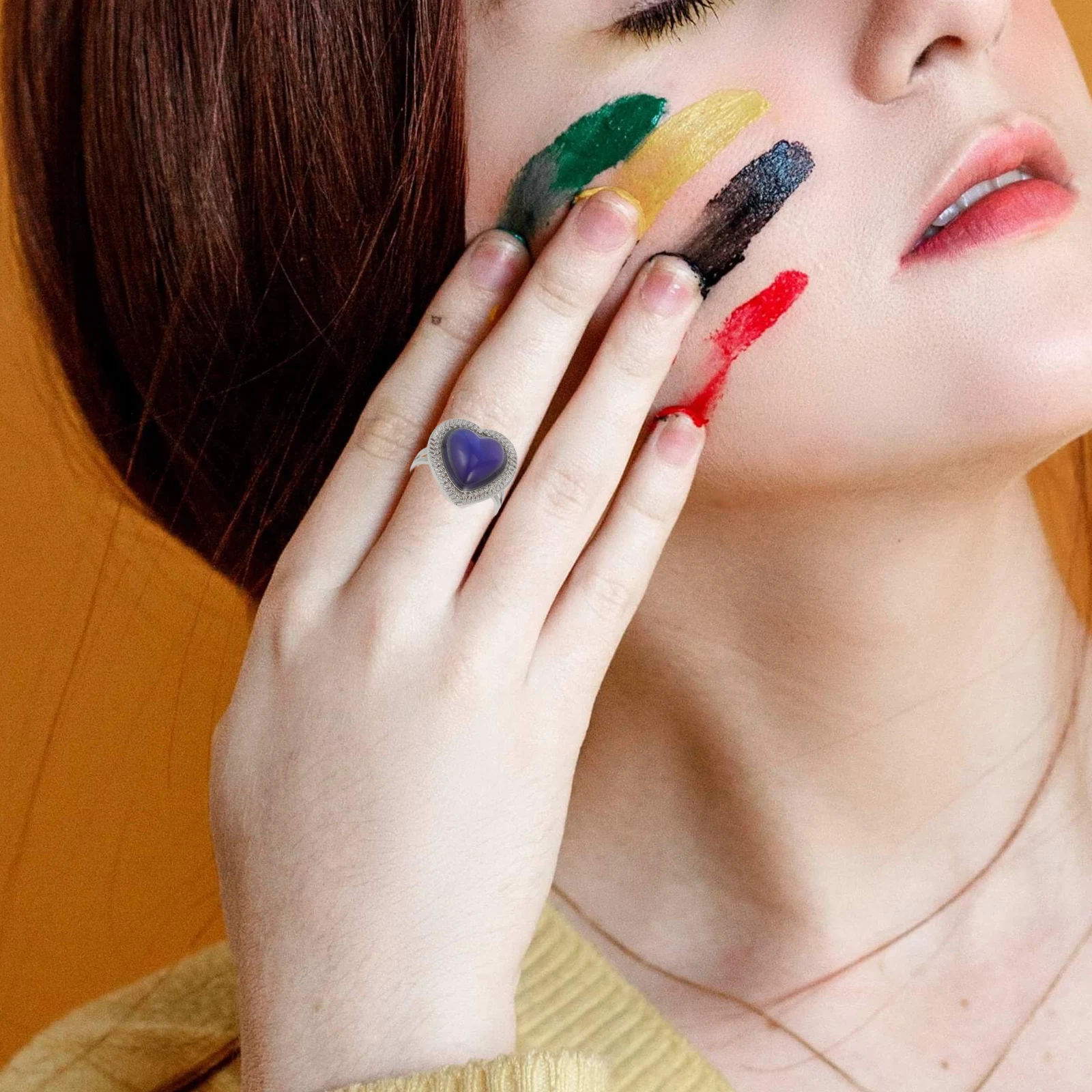 سبيكة المزاج الدائري لسيدة قابل للتعديل الأحجار الكريمة اللون تغيير القلب العاطفة البنصر استشعار درجة الحرارة الإكسسوارات #4