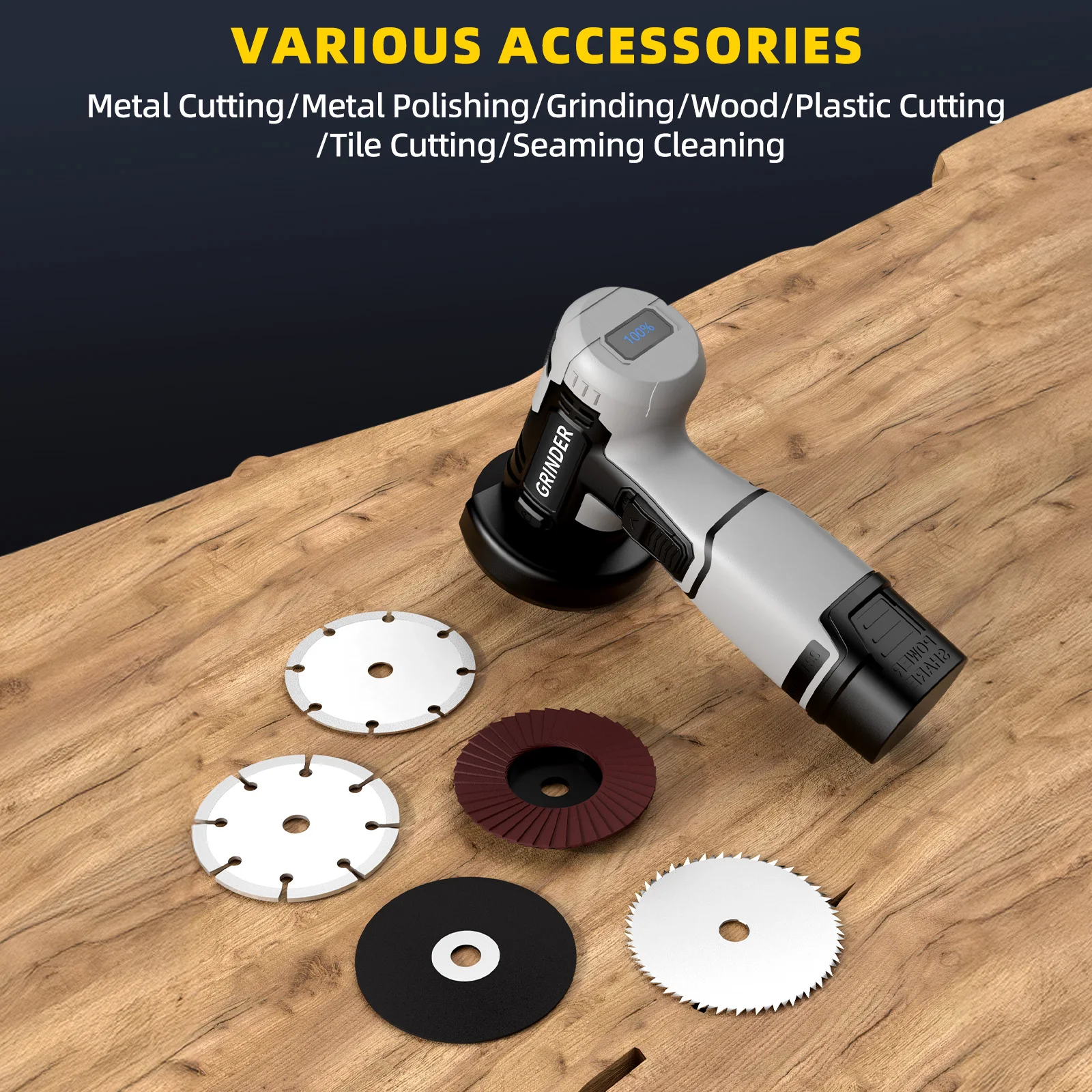 

28000r/min16.8V Angle Grinder Cordless Rechargeable Grinding Polishing Tool Grinder Kit Small and highly efficient electrictools