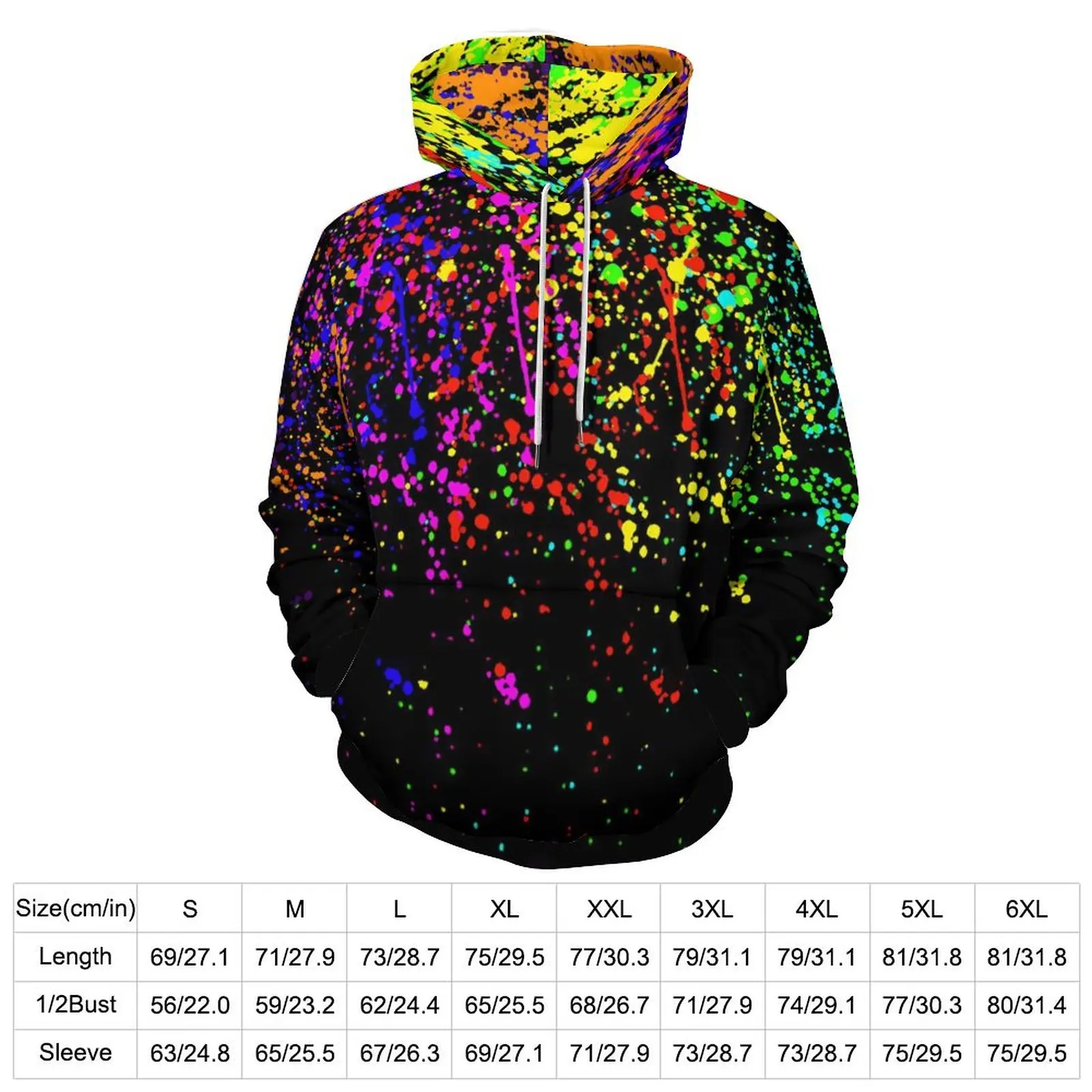 Clorful Splatter Loose Hoodies Abstract Print Hip Hop Hoodie Men Long Sleeve Oversized Casual Graphic Clothing