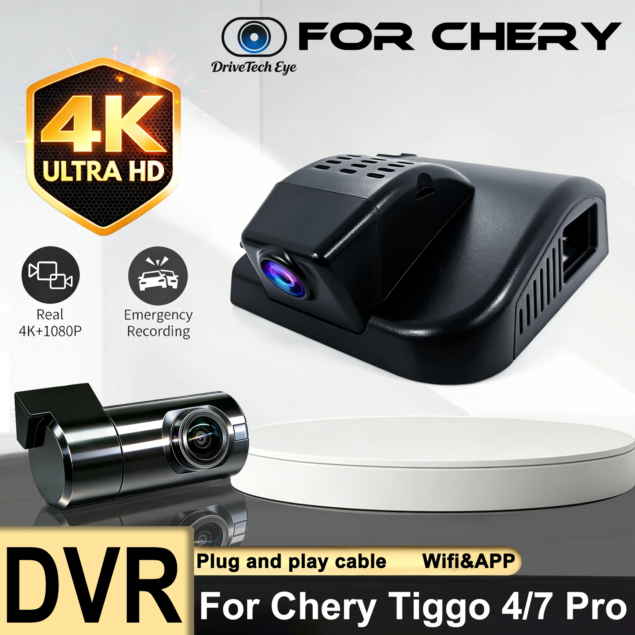 Plug and Play For Chery Tiggo 4 Pro 2022 For Chery Tiggo 7 Pro Max/Tiggo 8 2019~21, 4K UHD WiFi Car DVR Video Recorder Dashcam O