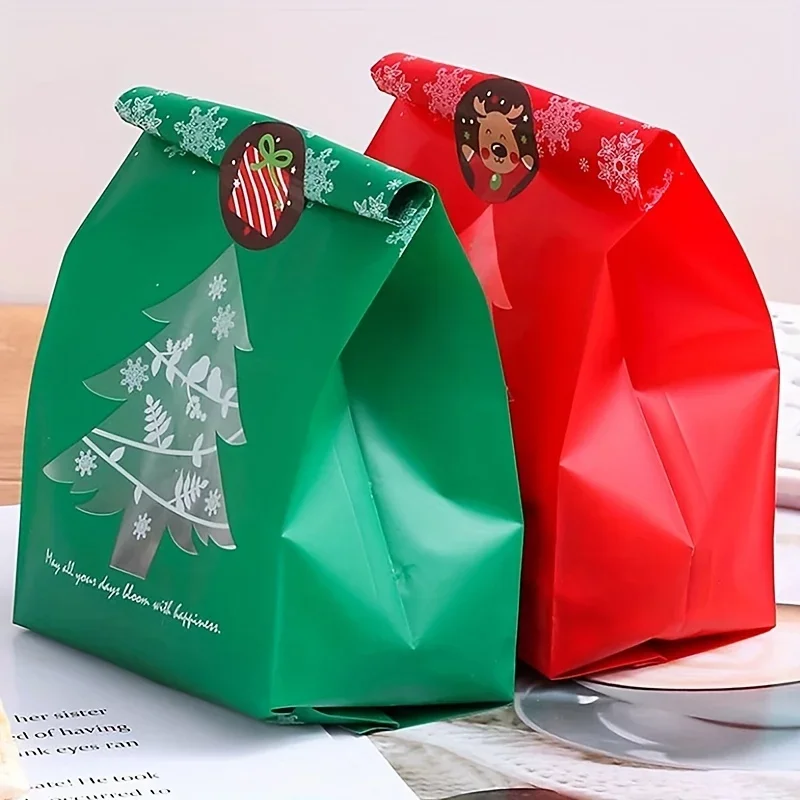 10 Pcs Christmas Packaging Bags, Candy Chocolate Biscuit Food Storage Bag Christmas Party Supplies, Christmas Accessories