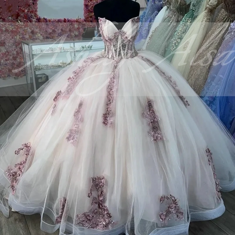 AAQ19 Aangepaste Prinses 14 15 Meisje Verjaardagsfeestje Jurk V-hals Kralen Applique Puffy Vrouwen Prom vestidos de 15 quinceañera