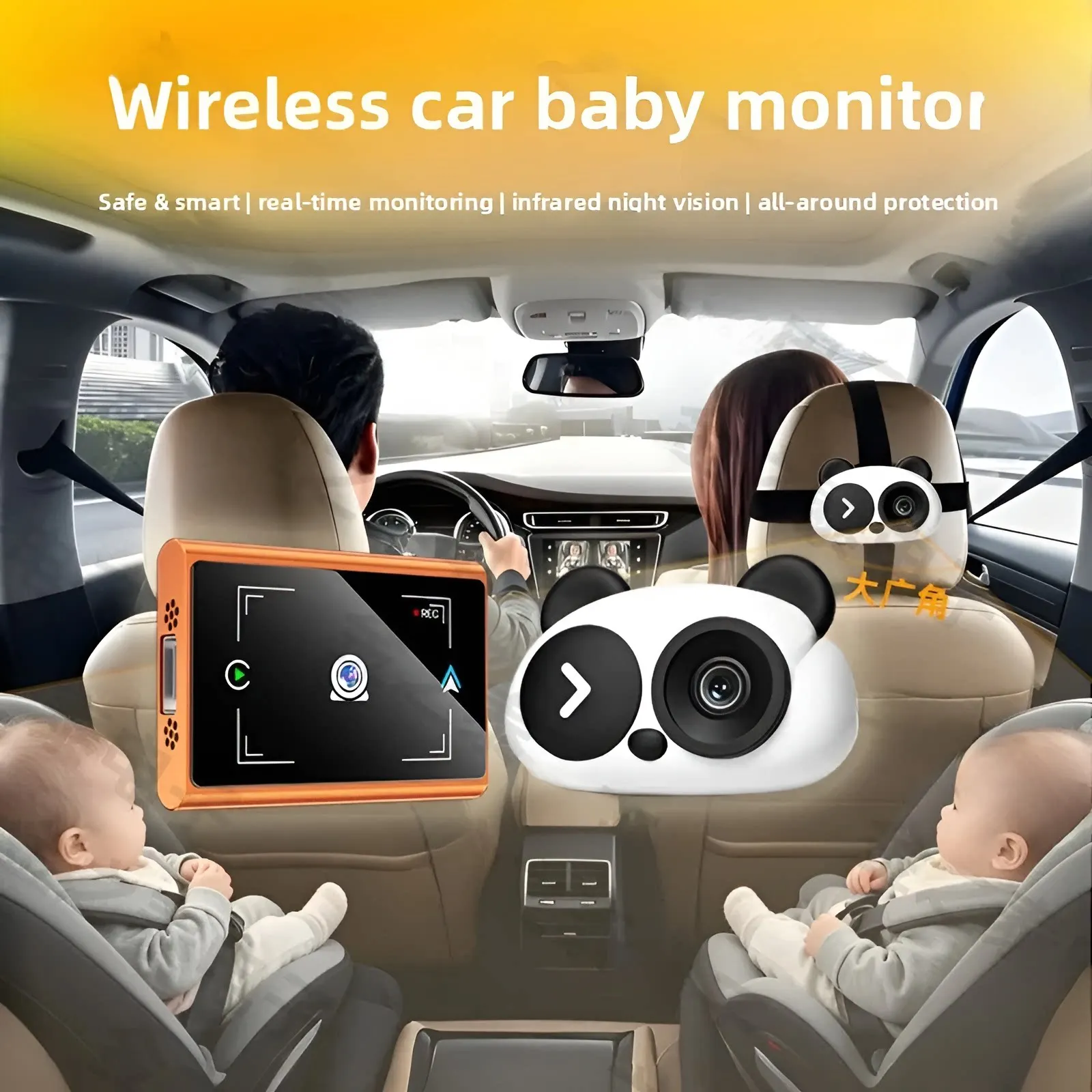 1080P Cabin Care Baby Car Camera Wireless CarPlay Adapter Wide Angle Night Vision Back Seat Camera Easy Install for Infant Pet