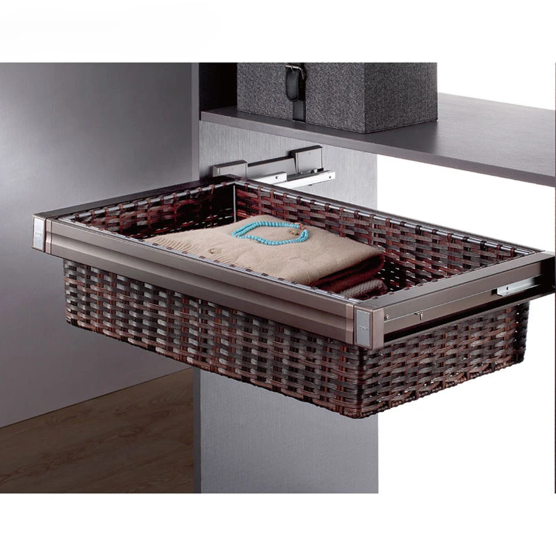 Adjustable Pull Out Sliding Rattan Storage Basket, Beauty Series Wardrobe Accessories