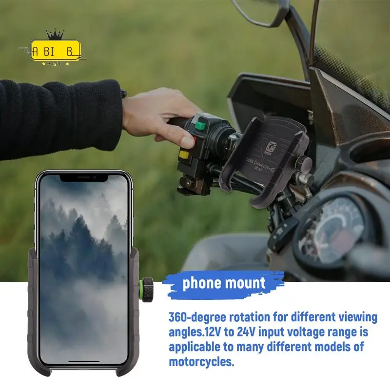 

ABIB-Kewiq QC3.0 USB-держатель для быстрой зарядки из алюминиевого сплава для мотоцикла с USB-зарядным устройством, вращающийся на 360 градусов мотоцикл для мобильных устройств