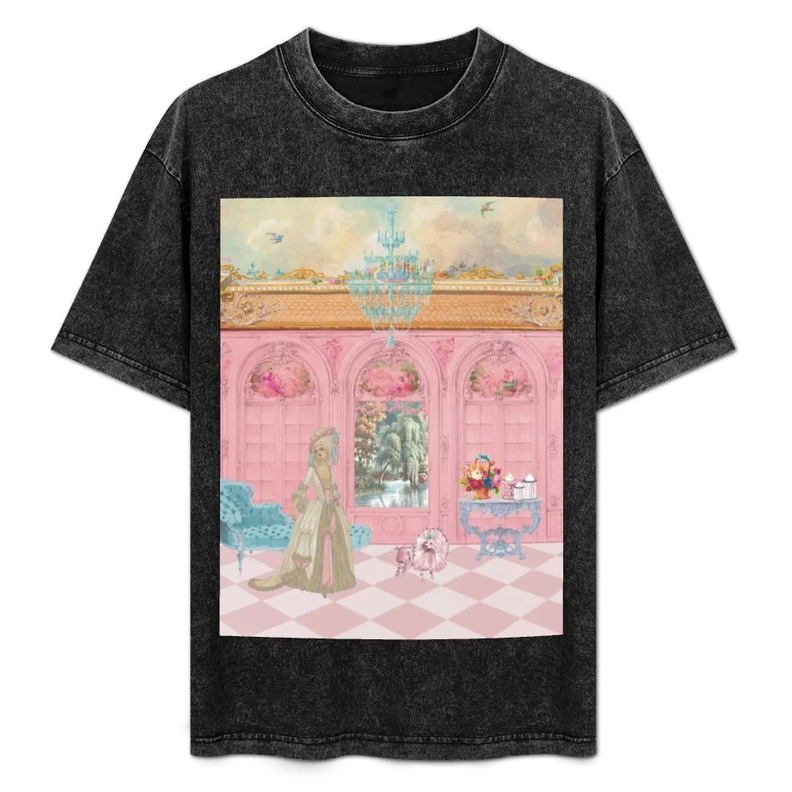 

Marie Antoinette At Chateau Versailles with Cake and Her Pink French Poodle T-Shirt oversizeds summer 2025 outfits for men