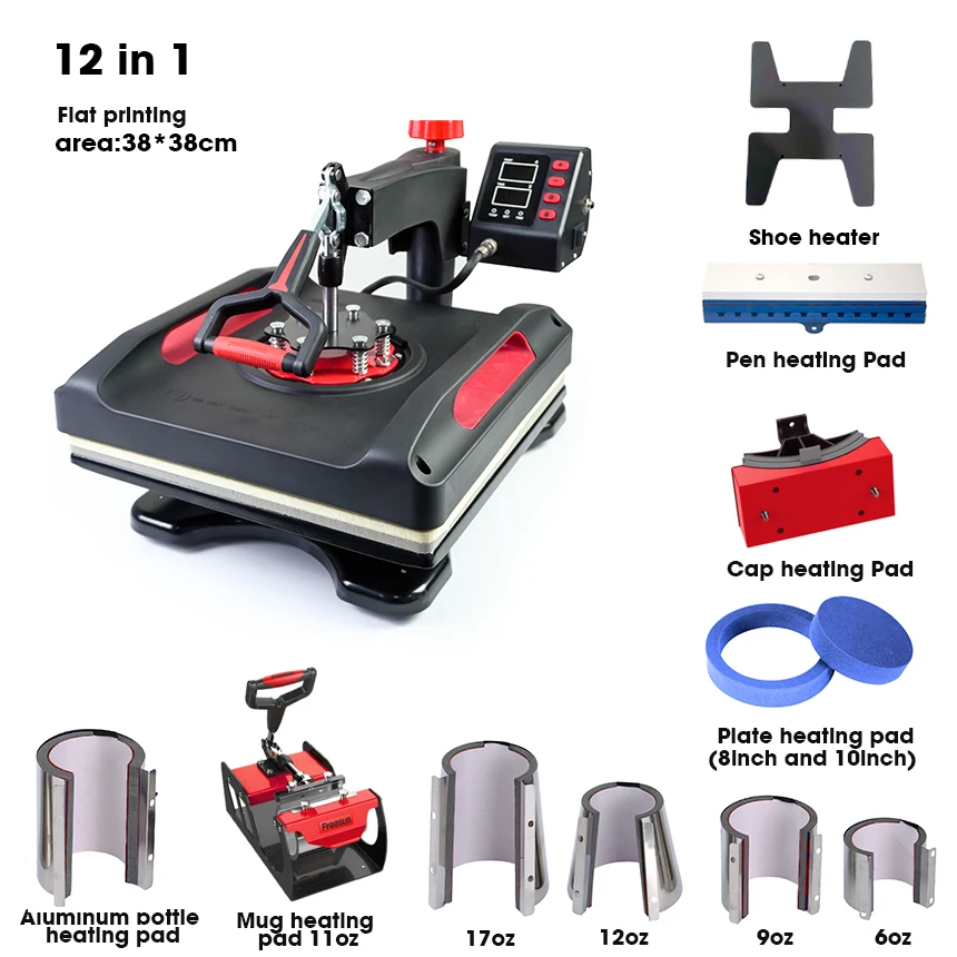 Freesub Newest 12 In 1 Combo Heat Press Machine 15X15 T Shirt Printing Machine 38*38cm Flat Press Machine On Sale P8038