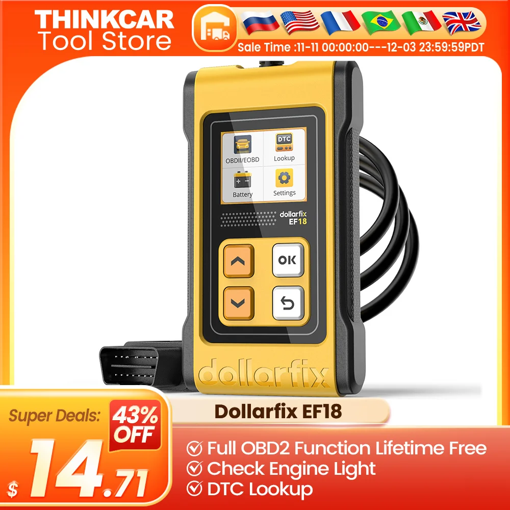 Dollarfix EF18 2025 OBD2 Scanner Full System Diagnostic Tools Check Engine Light Automotive Code Reader EVAP Test Car Scan Tools