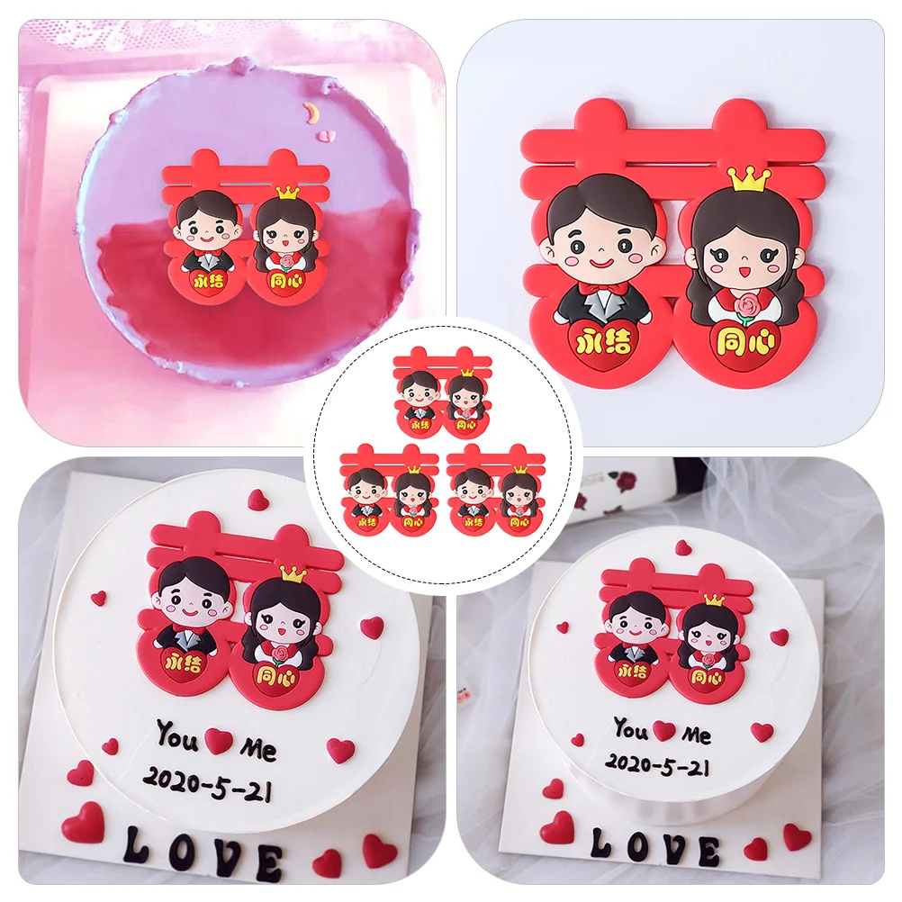 

3Pcs New Wedding Cake Topper Romantic Bride Groom Decor for Anniversary Birthday Party Supplies Couple Cake Ornament