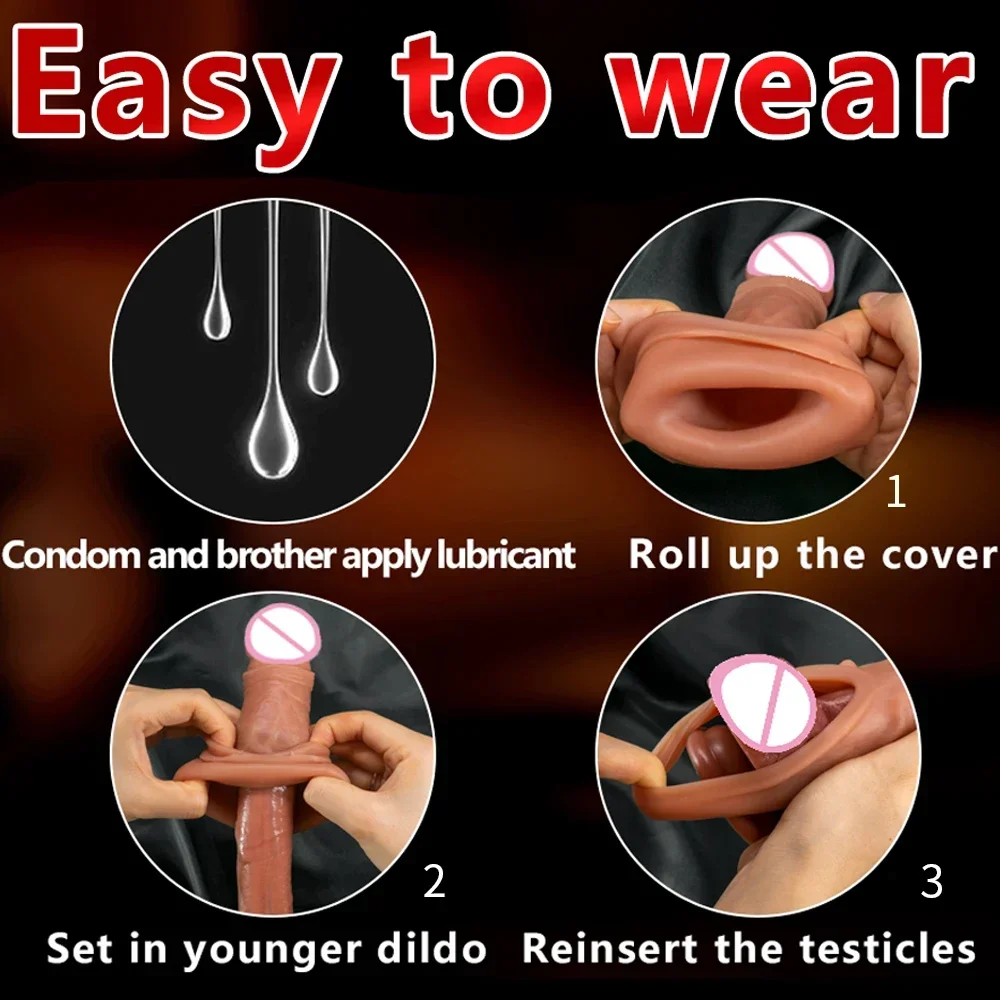 Vibrator for Men Penis Enlargement Sleeve Cover Case Cock Header Enlargement Extension Enhancement Men Silicone Condom Sex Toy