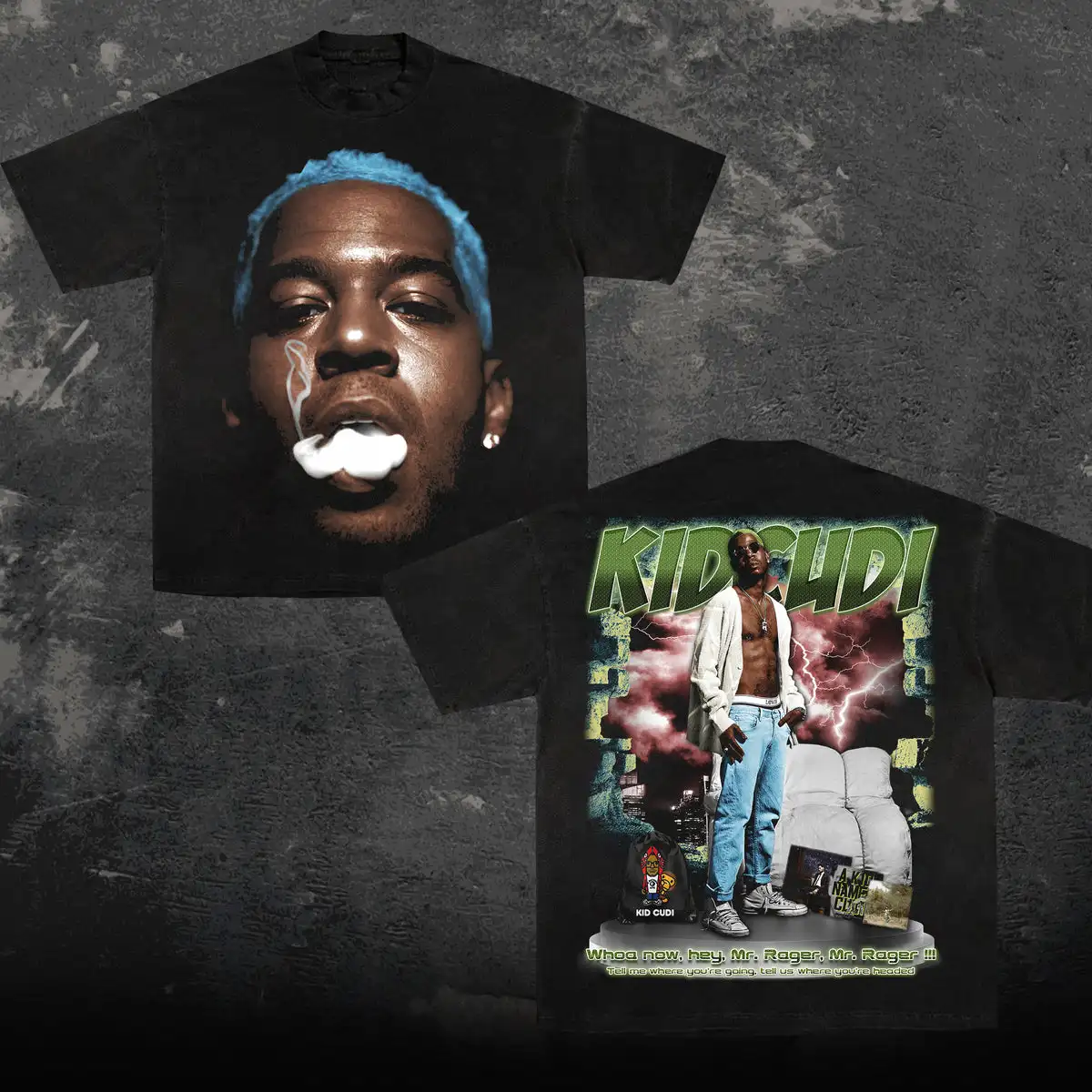 

2025 Spring Summer Men Cudi Vintage Tee Vintage Printed Hip Hop Casual Short Sleeve T-shirt Men's Women's American Cotton Top