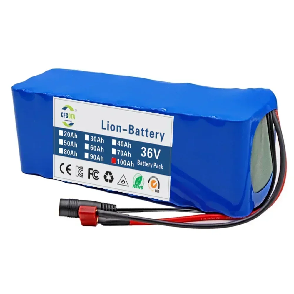 36V 100Ah 18650 battery pack 10S3P 100000mAh built-in 15A BMS, 250W-500W scooter, electric bicycle battery + 42V 2a charger