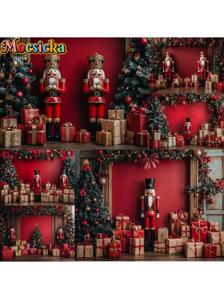Mocsicka Photography Background Christmas Tree Nutcracker Gift Decoration Backdrop Family Holiday Party Portrait Photo Studio