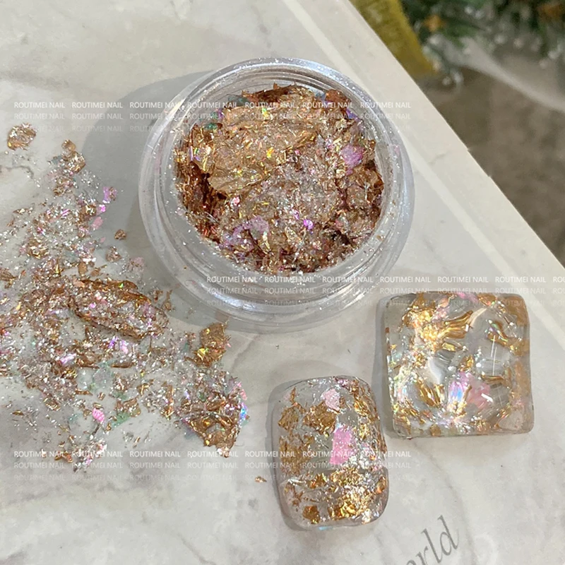 4/2/1Box Irregular Foil Opal Nail Glitter Sequins Manicure Sparkly Gradient Polarized Flakes Gold Mixed DIY Nail Art Decoration