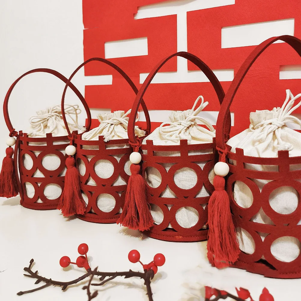 

Felt Wedding Boxes Empty C Packing Portable Wedding Gift Box Happiness Chinese Style Present Container for Party