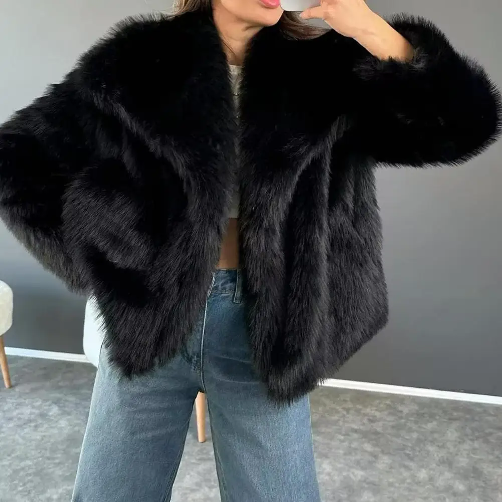 

Short Faux Fur Jacket Cozy Faux Fur Jacket with Turn-down Collar for Women Celebrity Style Outerwear for Wear Outdoor Activities