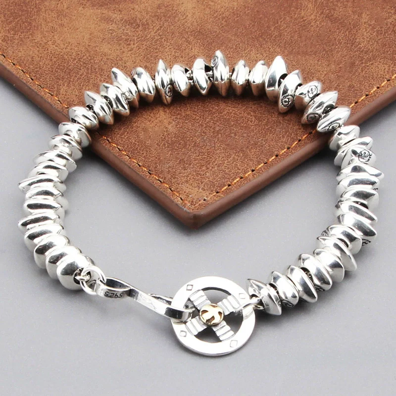 S925 sterling silver personalized anchor bracelet Male Trendy Punk Simple Retro Diamond Bracelet trendy punk jewelry