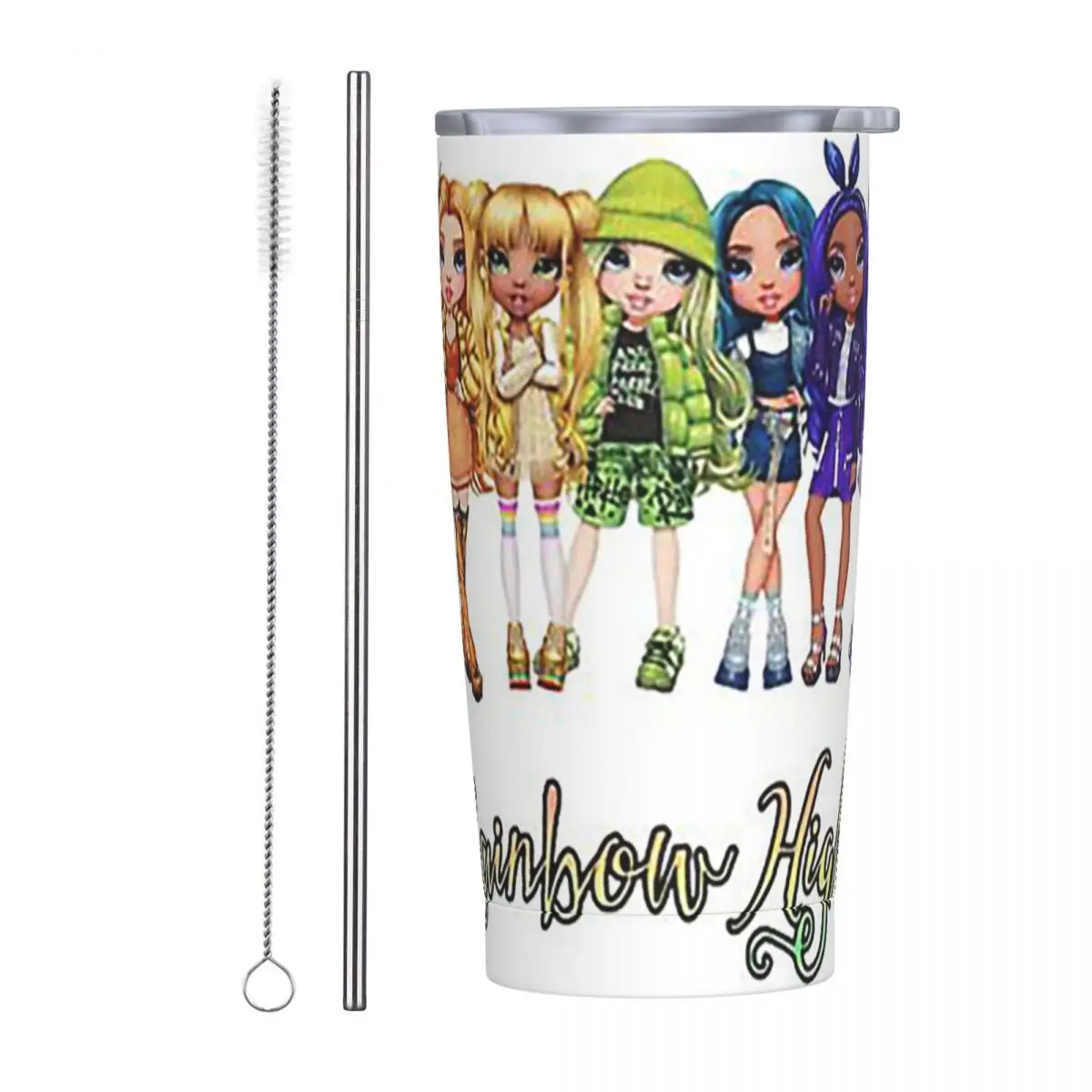 Rainbow High Dolls Characters Stainless Steel Tumbler Vacuum Insulated Mugs Thermal Cold Cups Straw With Lid 20oz