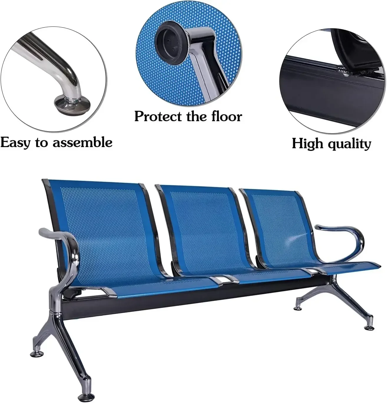 Kinsuite-Ensemble de 4 chaises de salle d'attente avec bras, banc de réception d'aéroport, corrigé par banc d'assise, 3 places