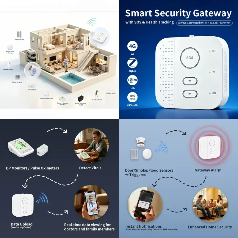 Smart Home Alarm System WiFi 4G Ethernet Smart Base Station Gateway Hub for Home and Care Facility Security Solutions