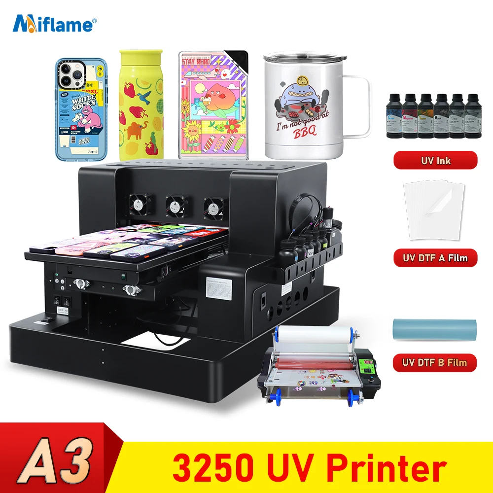 A3 UV Flatbed Printer with Bottle Holder A4 impresora uv dtf UV Transfer Printing Machine L805 UV Sticker Printer with Varnish