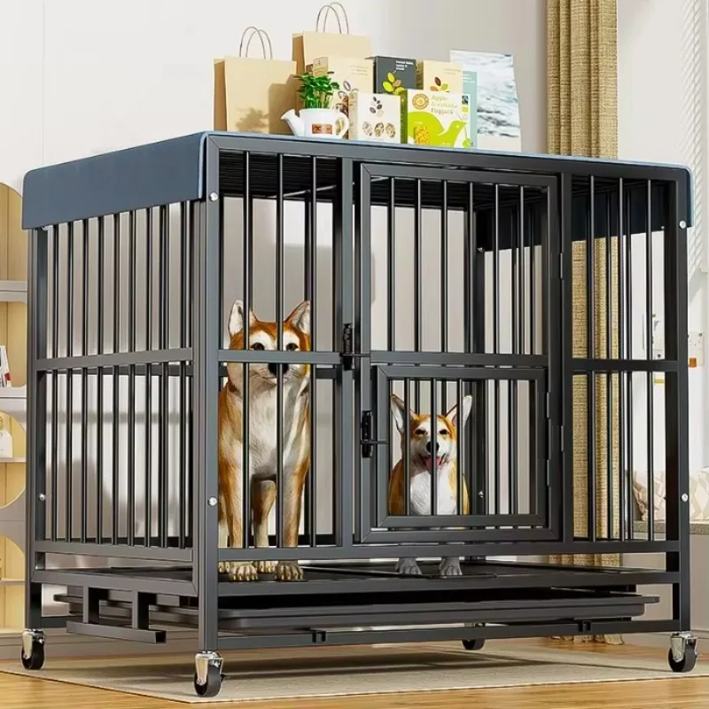 

`2026 Heavy Duty Metal Dog Cage Easy Assembly Mobile Pet Crate with Wheels Removable Tray for Medium Large Dogs Indoor Safe`