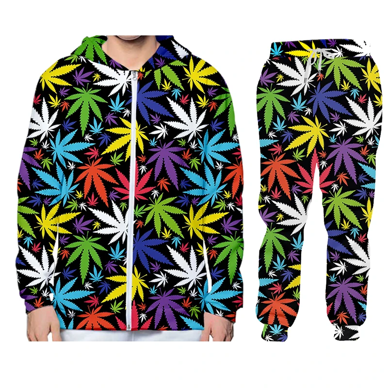 

Marijuana Weeds Hoodies Set 3D Printed Men's Sweatshirt Men's Tracksuit Pullover Jacket Pants Sportswear Autumn Winter Male Suit