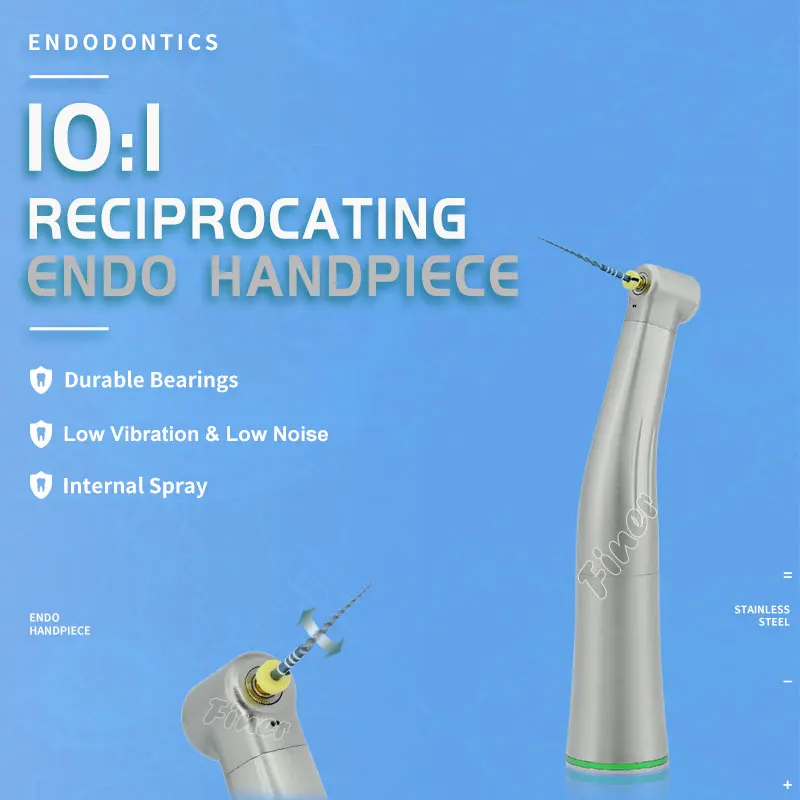 Dental Reciprocating Endo Handpiece Fiber Optic 10:1 Reduction Endodontic Contra Angle for Engine File Root Canal Treatment