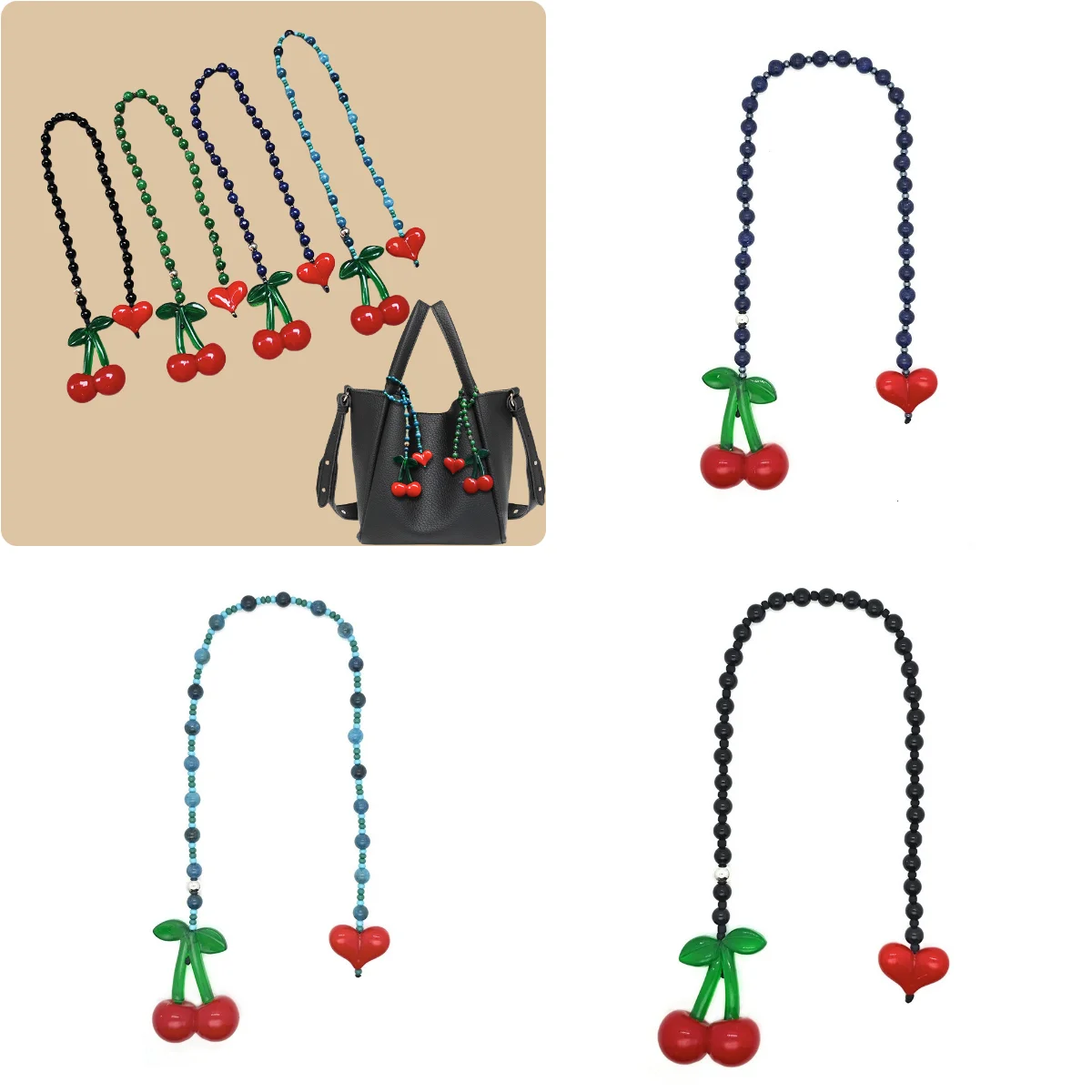 

Bag Pendant Bag Ornaments Bag Hanging Chain Bead Chain Bag Decor Colorful Love Pendant Nature Stone Bead Cherry Pendant