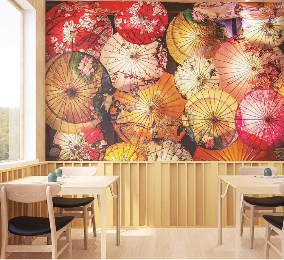 

Custom mural retro Japanese oiled paper umbrella photo wallpaper Sushi restaurant cafe background wall decorative painting