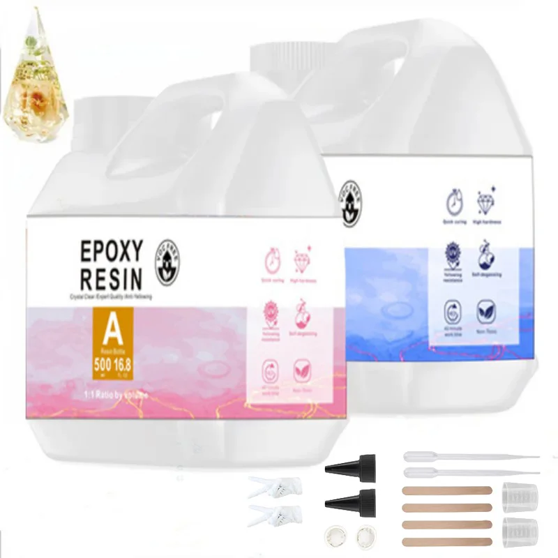 Комплект кристально чистой эпоксидной смолы, без пузырьков, с защитой от желтений, самовыравнивающейся, легкое сочетание покрытия 1:1 и литейная смола для столешницы