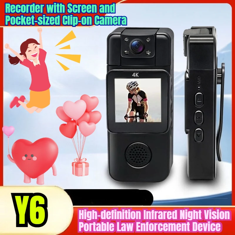 

Recorder with Screen and Pocket-sized Clip-on Camera High-definition Infrared Night Vision Portable Law Enforcement Device Y6