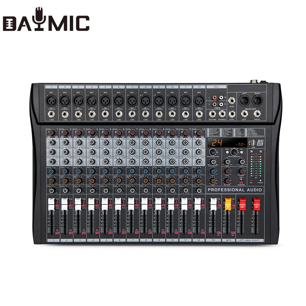 

AOSHEN RX12 Professional 12 Channels Karaoke DJ Audio Mixer Digital Mixing Console With 24 Effects