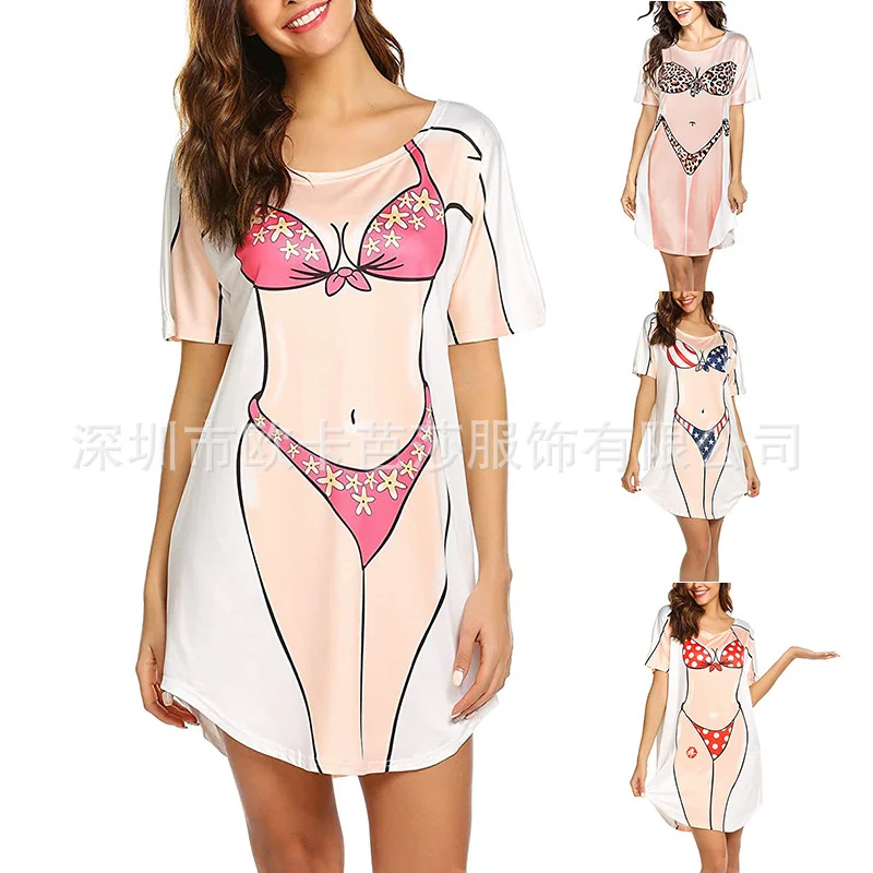 

2022 Summer Women New Fashion Creative Cute Sexy Bikini Printed Loose Casual Dress Women Sleepwear Casual Clothing