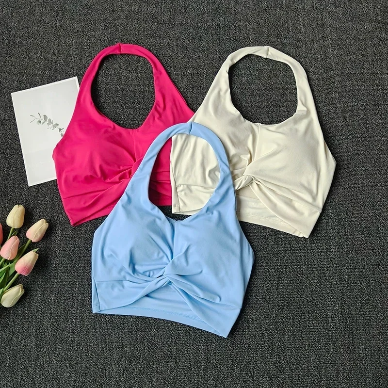 Neck Halter Integrated Sports Underwear Beautiful Back Shockproof Yoga Top Bra Outside Running Gym Vest Gym Seamless Suit
