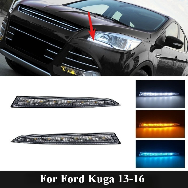

2 шт. для Ford Kuga 2013 2014 2015 2016 DRL дневные ходовые огни модифицированные светодиодные дневные ходовые огни и плавные огни